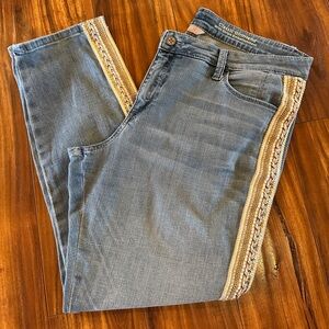 Laurie Felt Classic Girlfriend Denim Blue Jeans Embellished Stripe Size 12